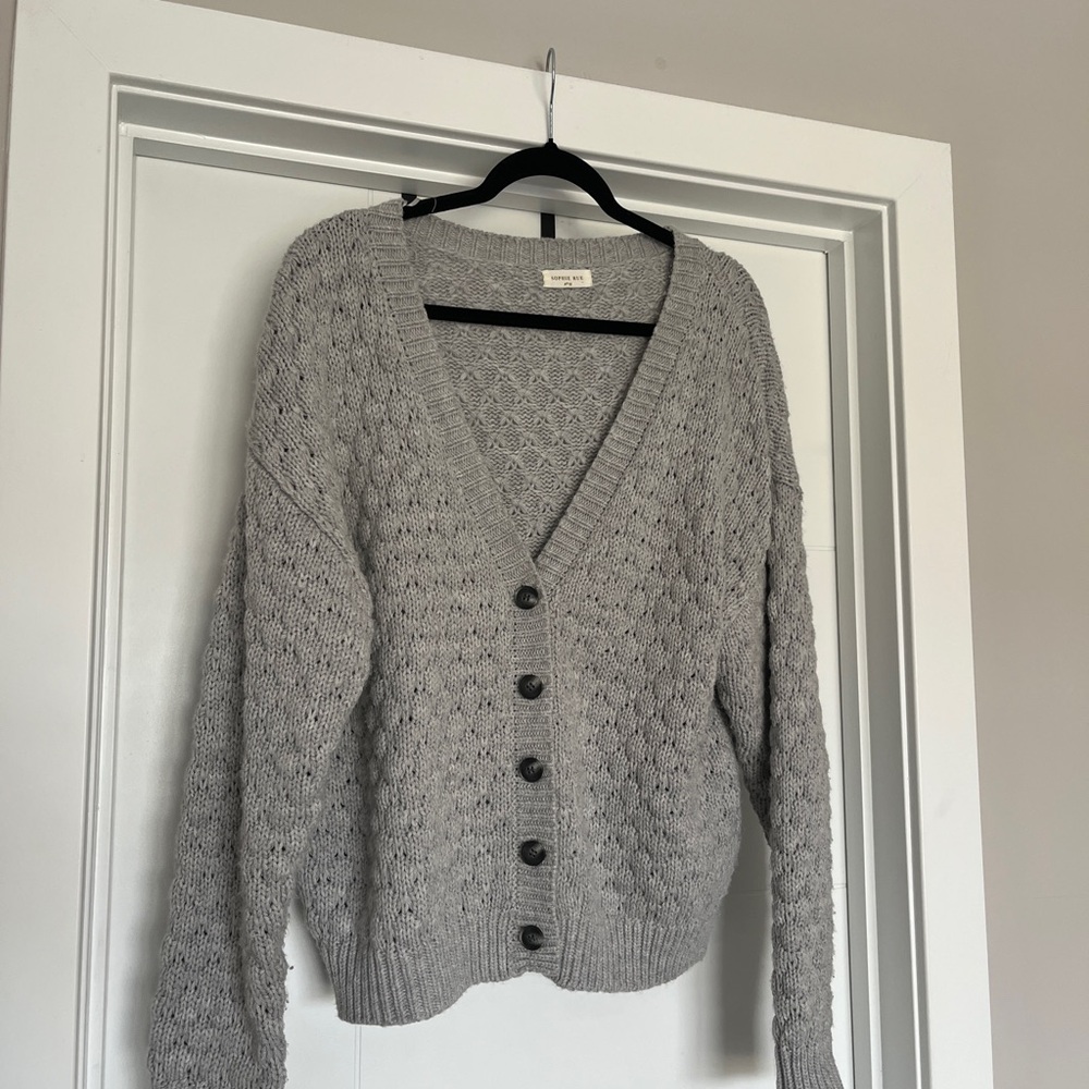 grey cardigan